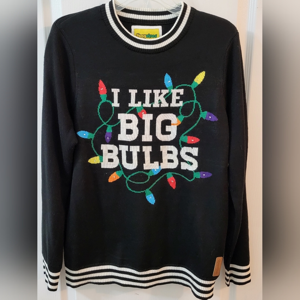 Tipsy Elves "I LIKE BIG BULBS" Ugly Christmas Holiday Sweater Lights Up Adult M